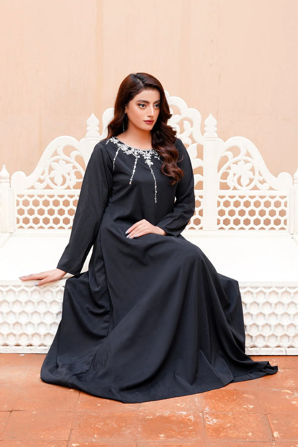Black Long Maxi with Kora Dabka Handwork