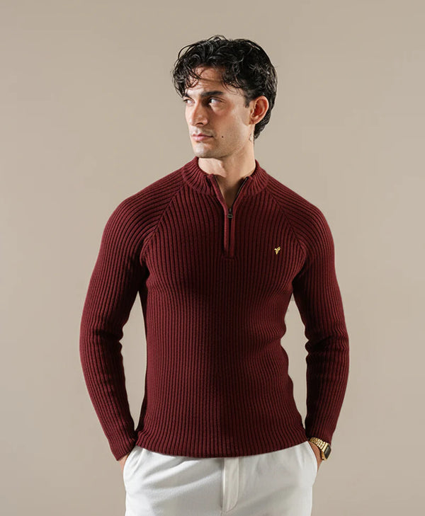 Maroon Half-Zip Mock Neck Sweater