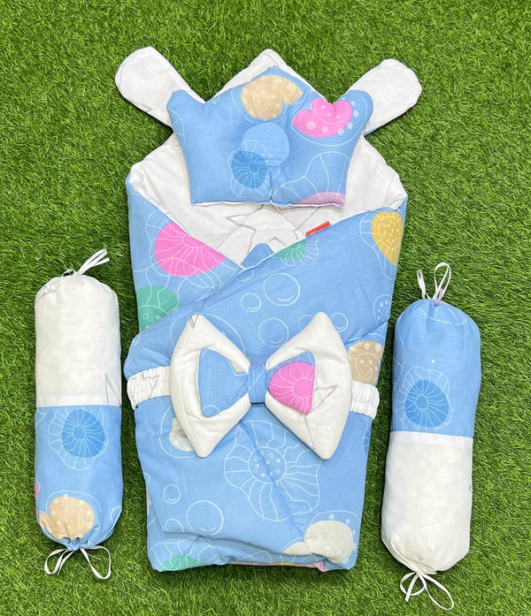 5-Piece 2-in-1 Blue & White Baby Carry Nest with Comforter Set