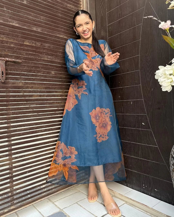 Handcrafted Teal Blue Maxi Dress