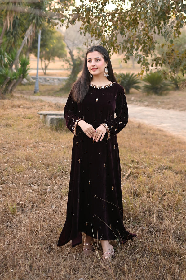 Long Velvet Maxi with Kora Dabka Handwork