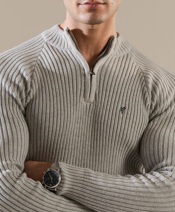 Gray Half-Zip Mock Neck Sweater