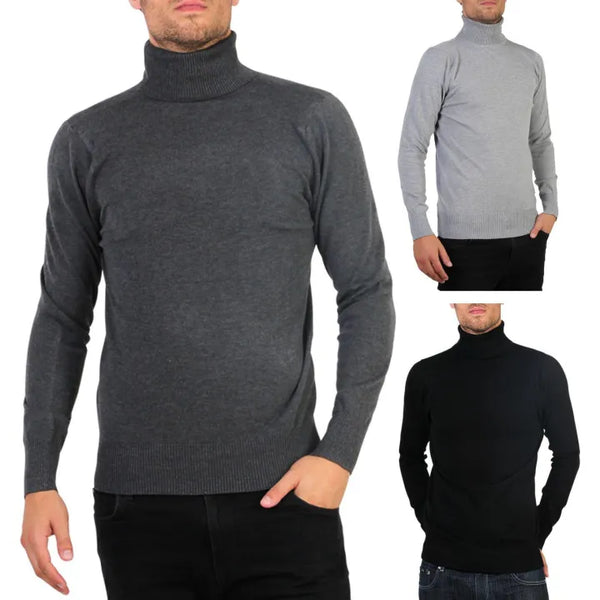 Pack of 3 Men’s Cotton Turtleneck Sweaters – Long Sleeve Winter Knit Pullovers