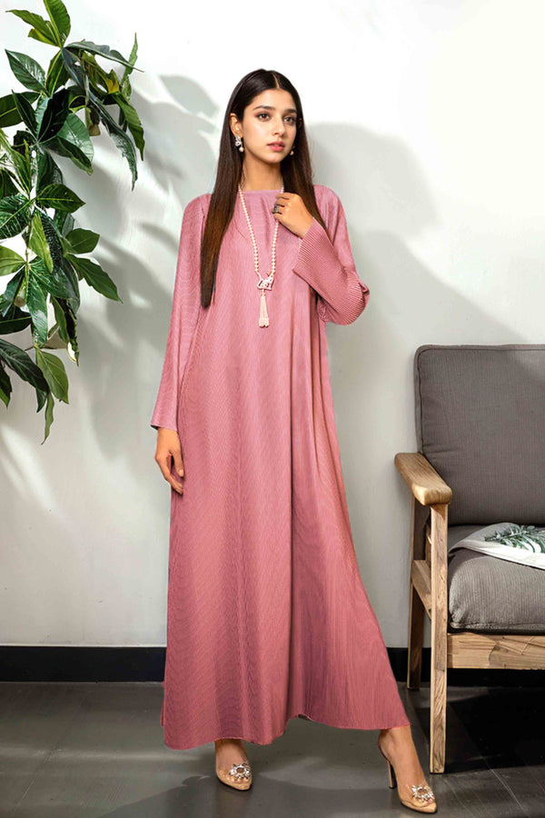 Champagne Pink Long Pleated Shirt