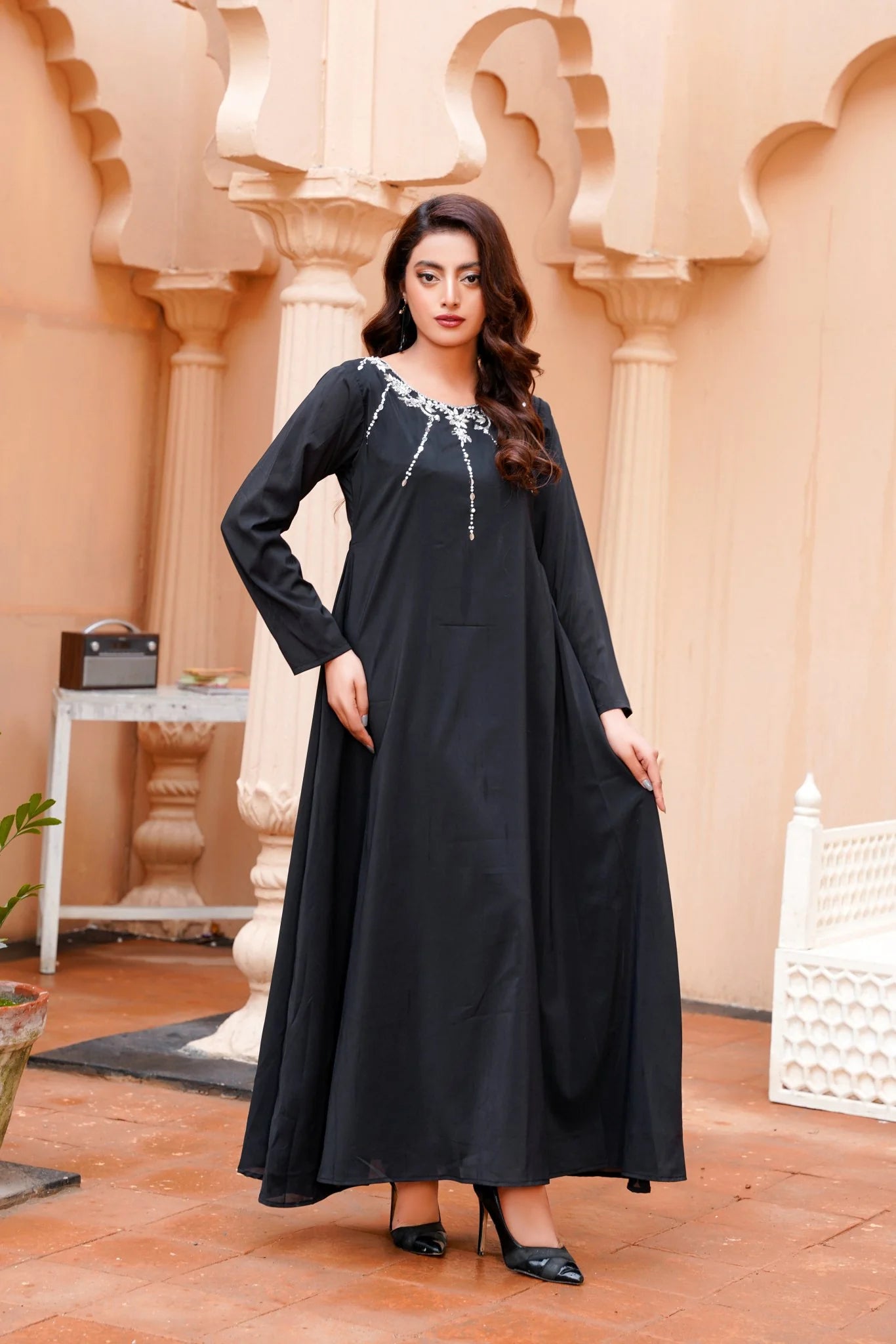 Black Long Maxi with Kora Dabka Handwork