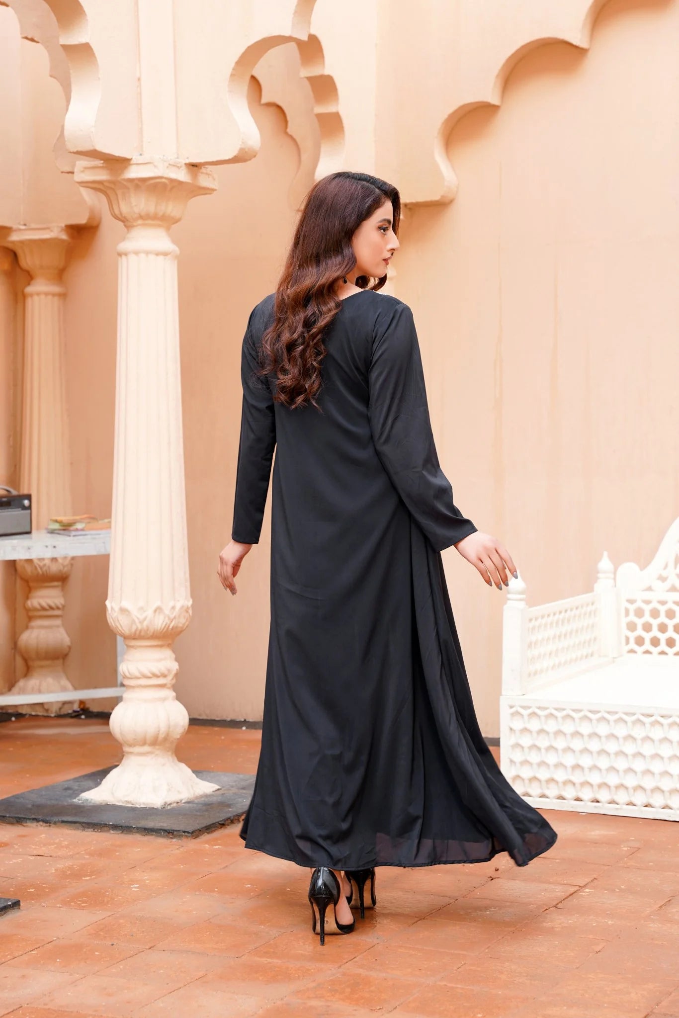 Black Long Maxi with Kora Dabka Handwork