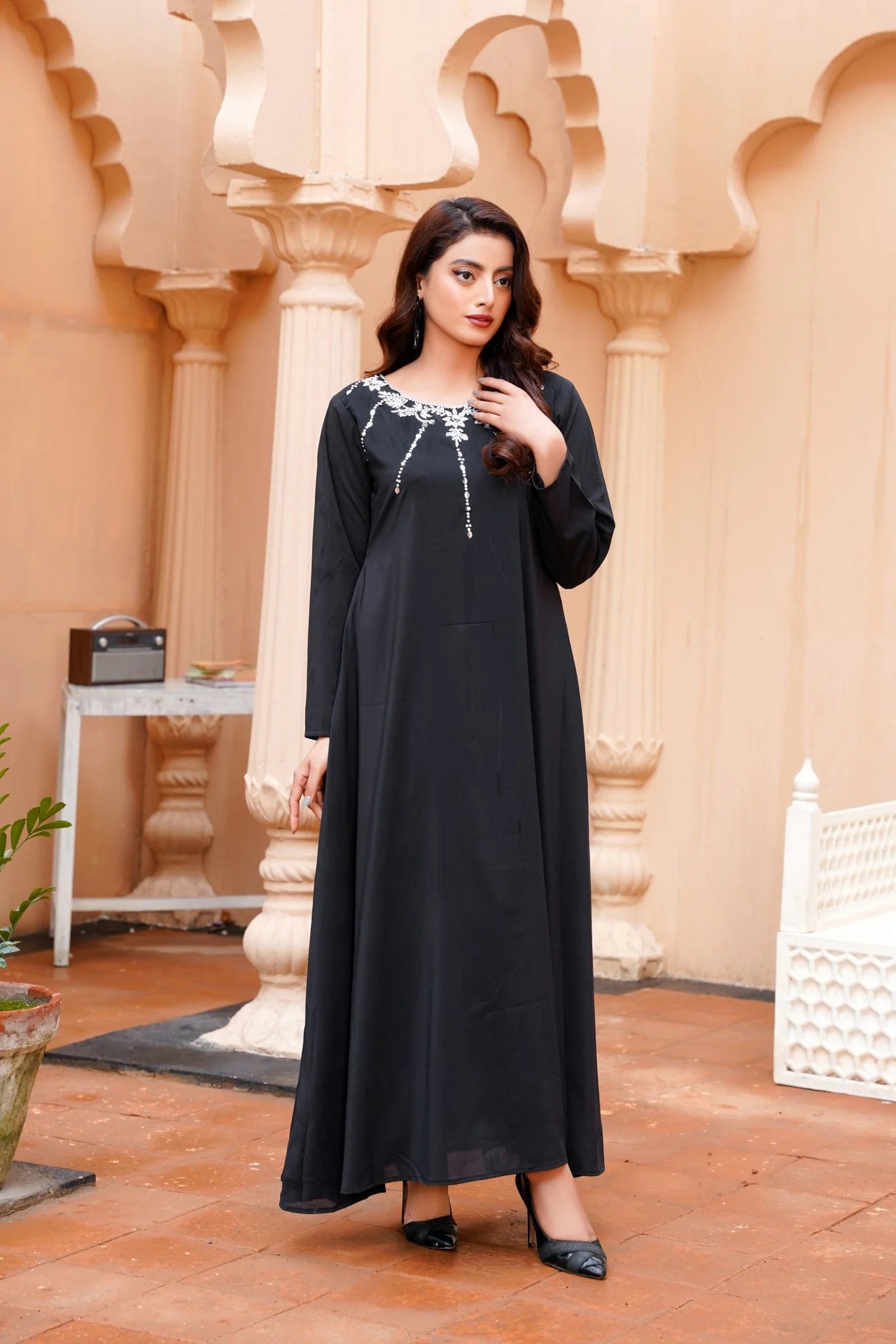 Black Long Maxi with Kora Dabka Handwork