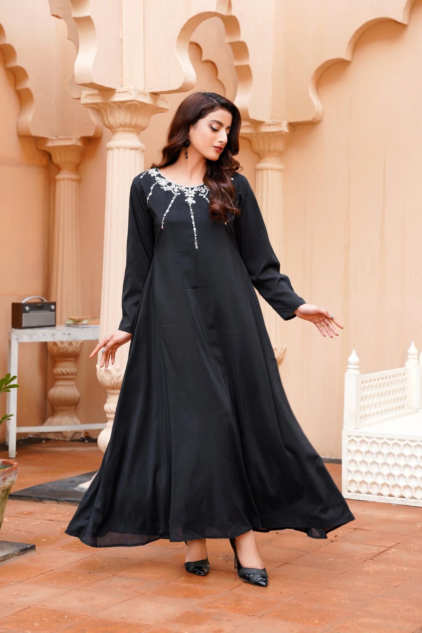 Black Long Maxi with Kora Dabka Handwork