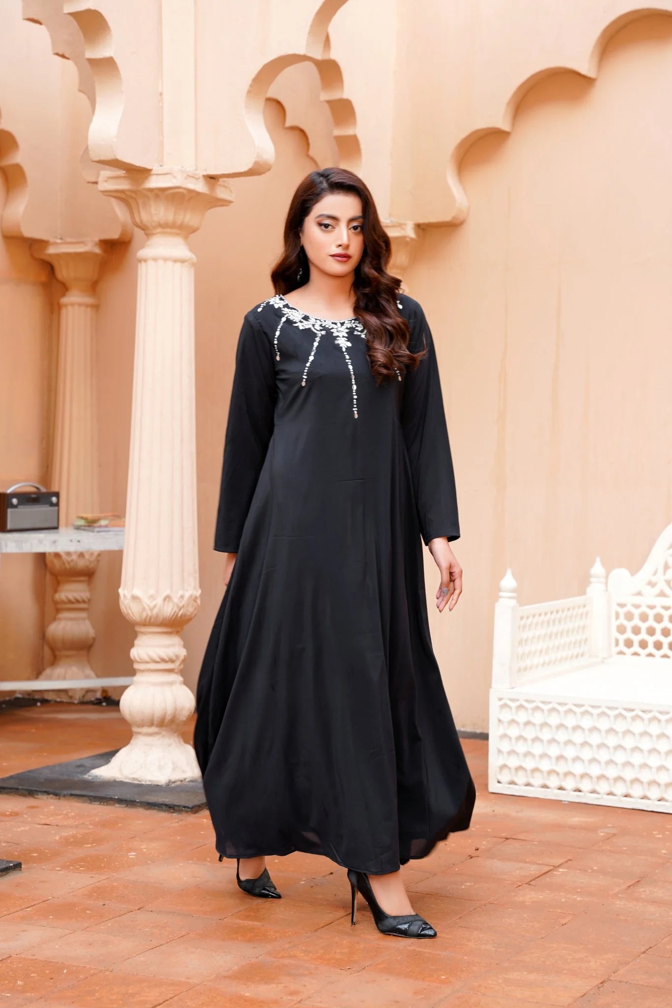 Black Long Maxi with Kora Dabka Handwork
