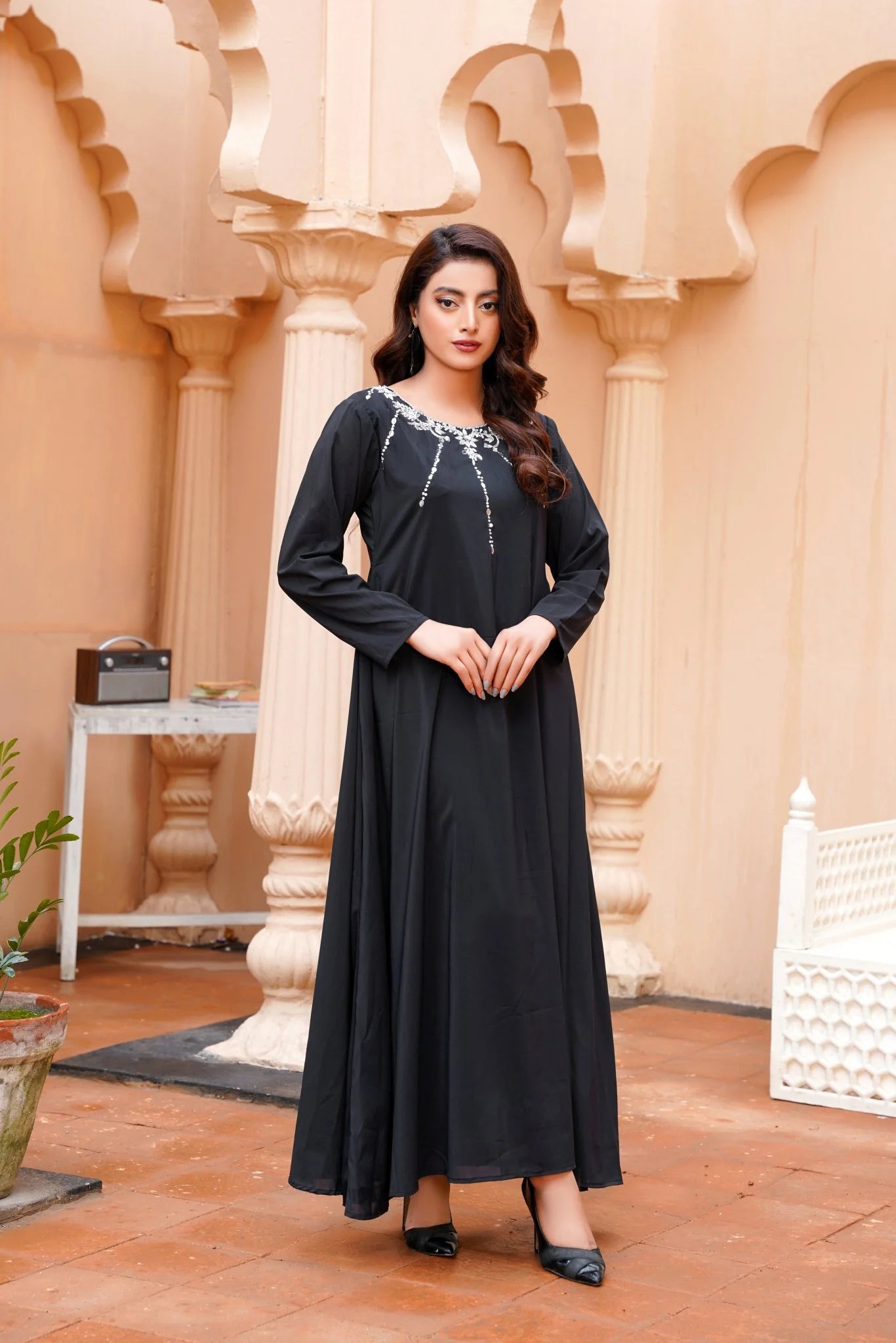 Black Long Maxi with Kora Dabka Handwork