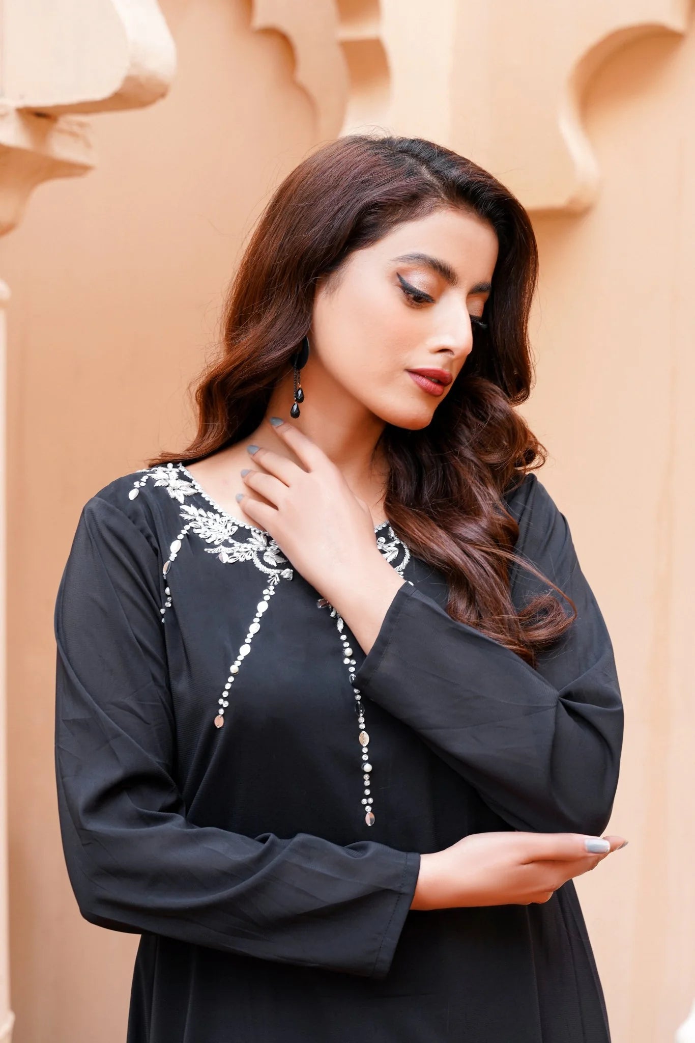 Black Long Maxi with Kora Dabka Handwork