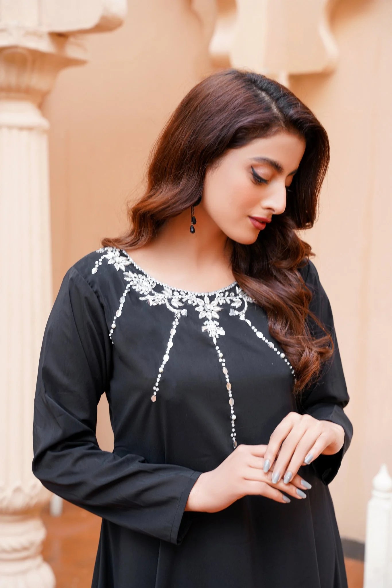 Black Long Maxi with Kora Dabka Handwork