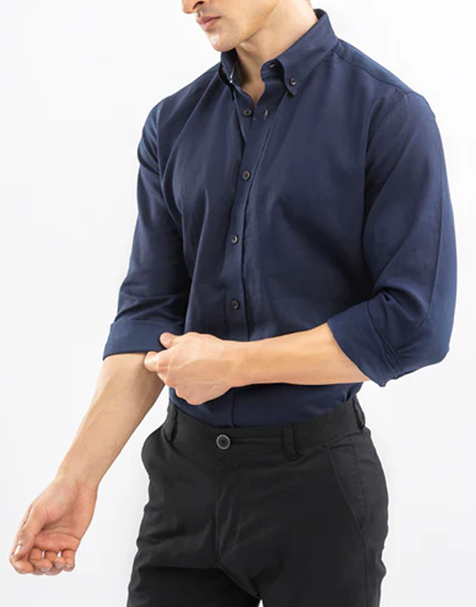 Navy Blue Linen Button Down Shirt