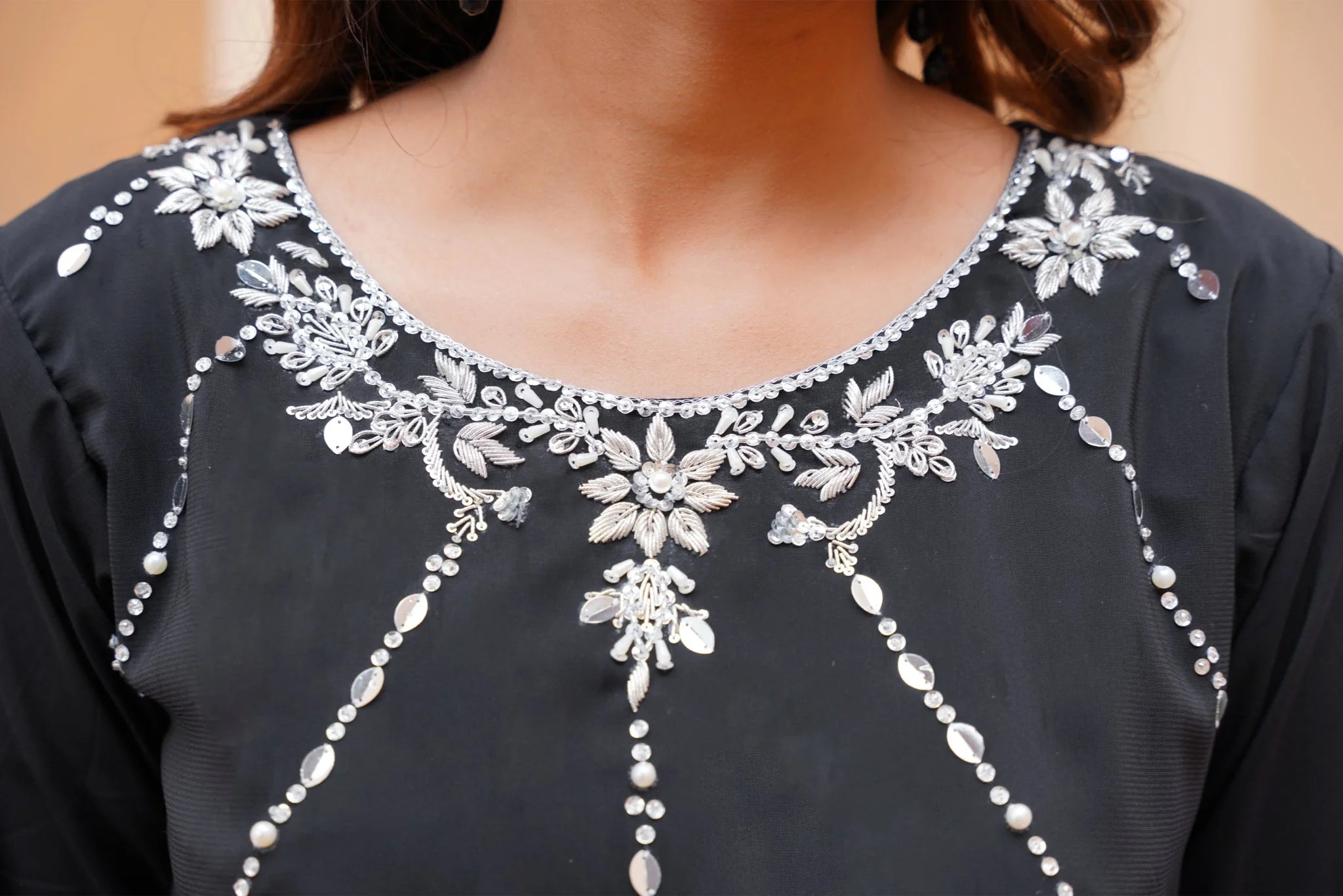 Black Long Maxi with Kora Dabka Handwork