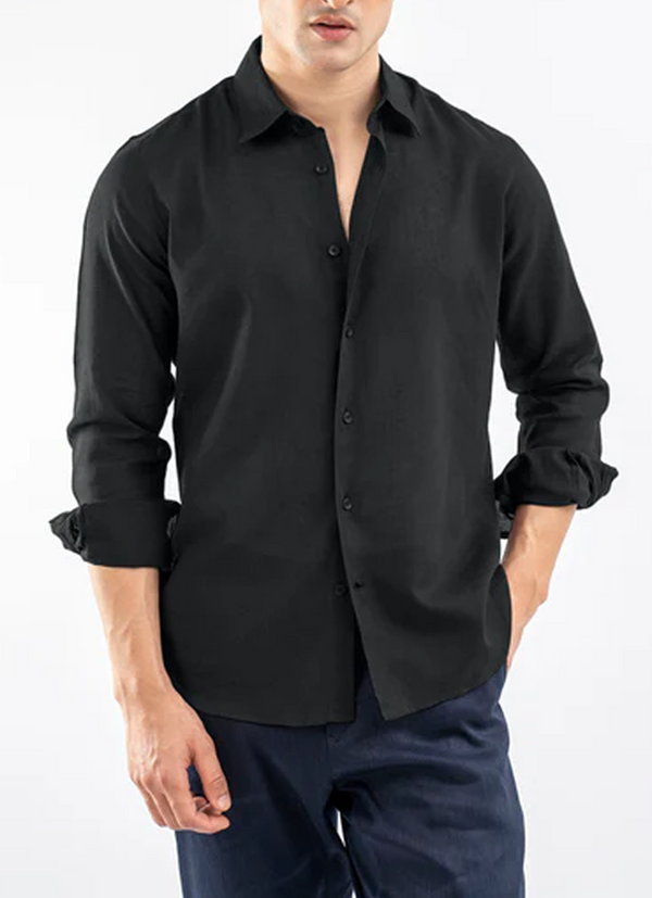 Black Airy Linen Blended Shirt