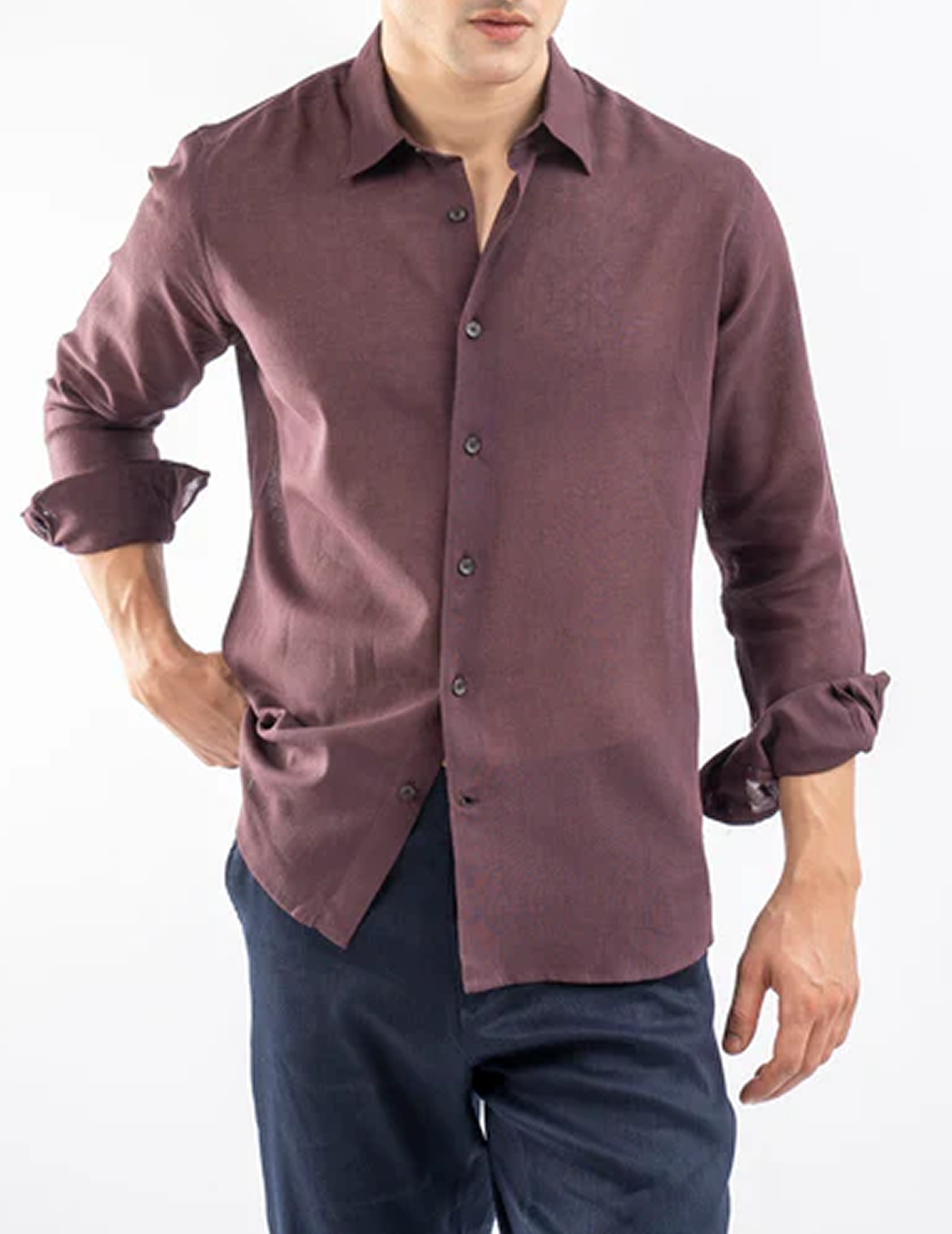 Burgundy Airy Linen Blended Shirt