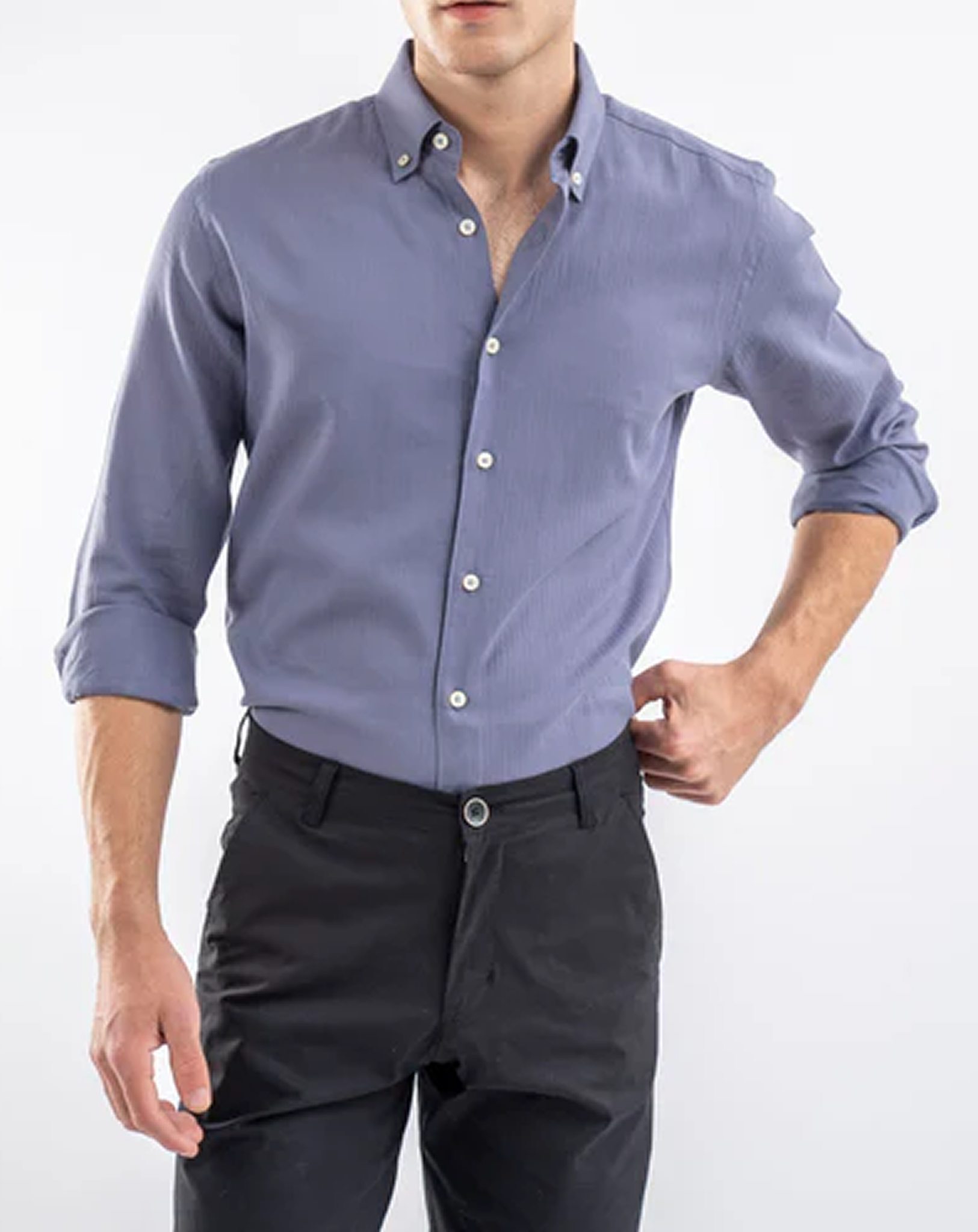 Steel Blue Light Weight Button Down Shirt