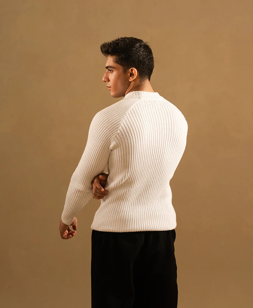 White Knit Mock Neck Sweater