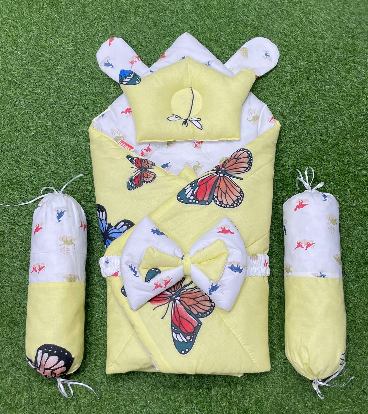 5-Piece 2-in-1 Yellow Butterfly Baby Carry Nest with Comforter Set