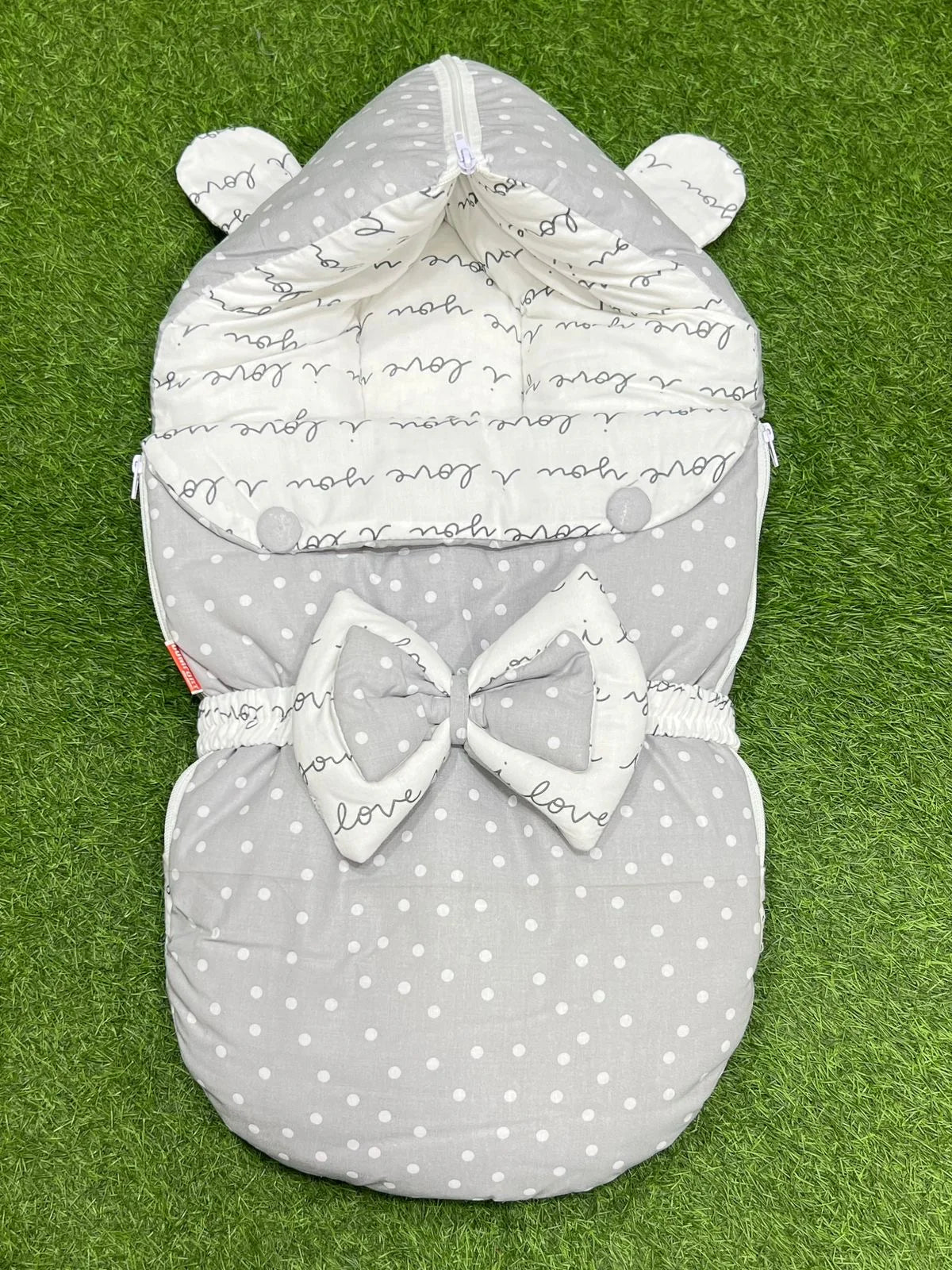 Dotted Grey Double Bow Baby Carry Nest
