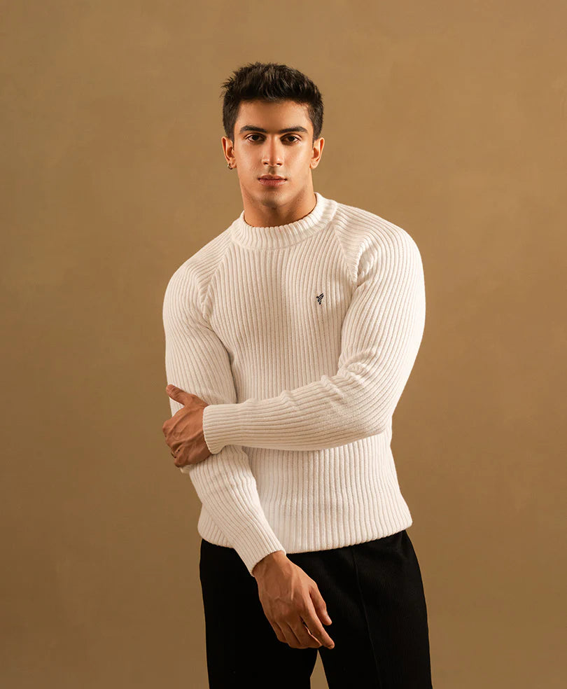 White Knit Mock Neck Sweater