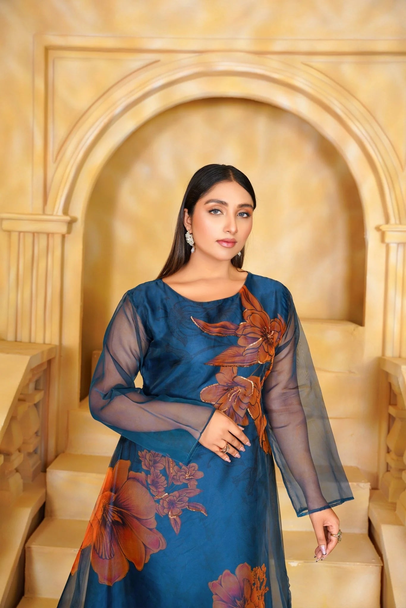 Handcrafted Teal Blue Maxi Dress