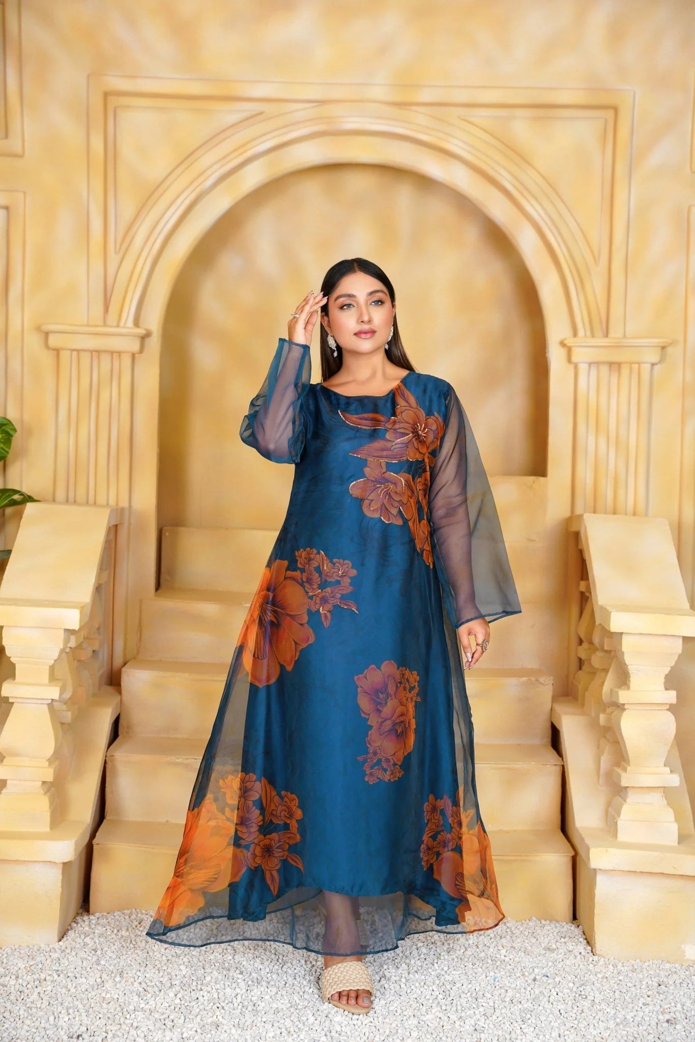 Handcrafted Teal Blue Maxi Dress