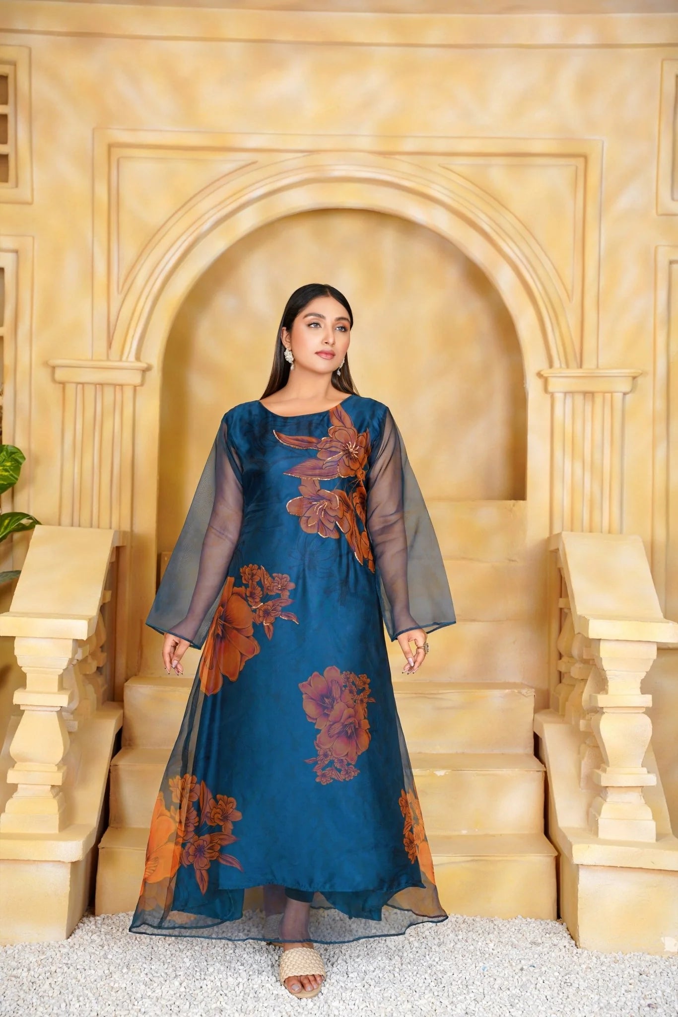 Handcrafted Teal Blue Maxi Dress