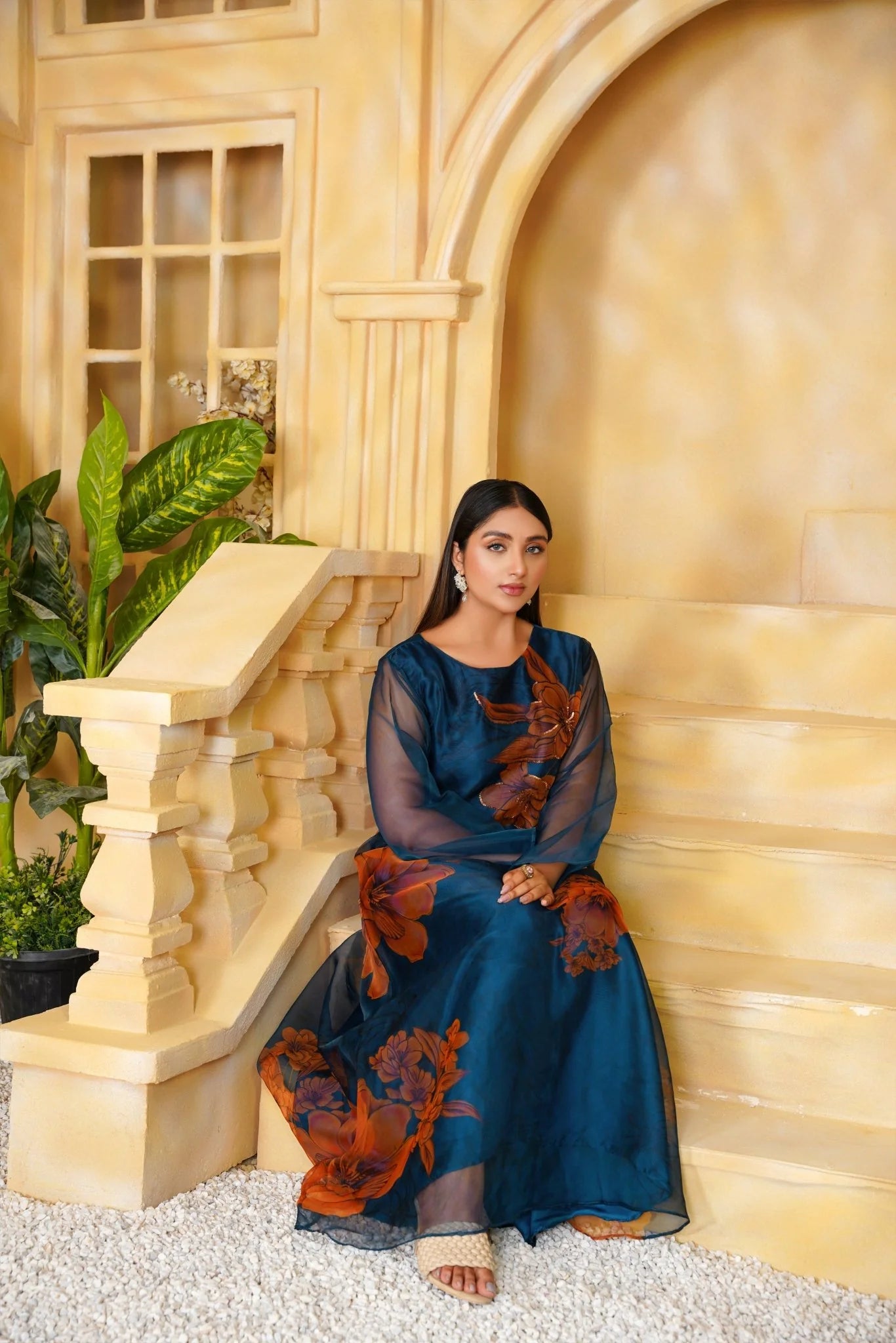 Handcrafted Teal Blue Maxi Dress