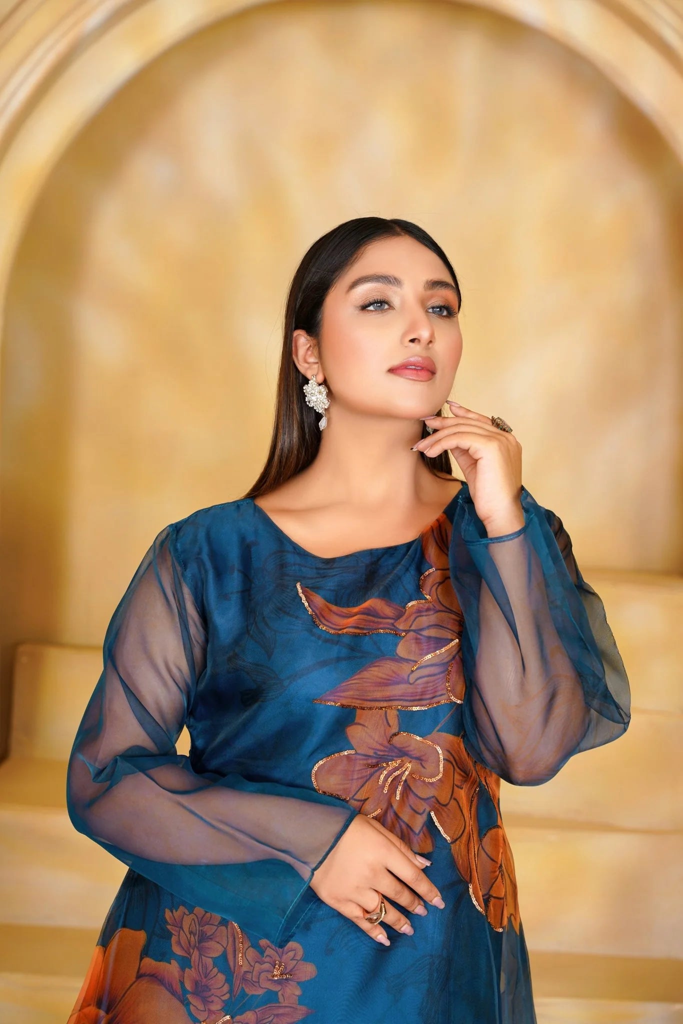 Handcrafted Teal Blue Maxi Dress