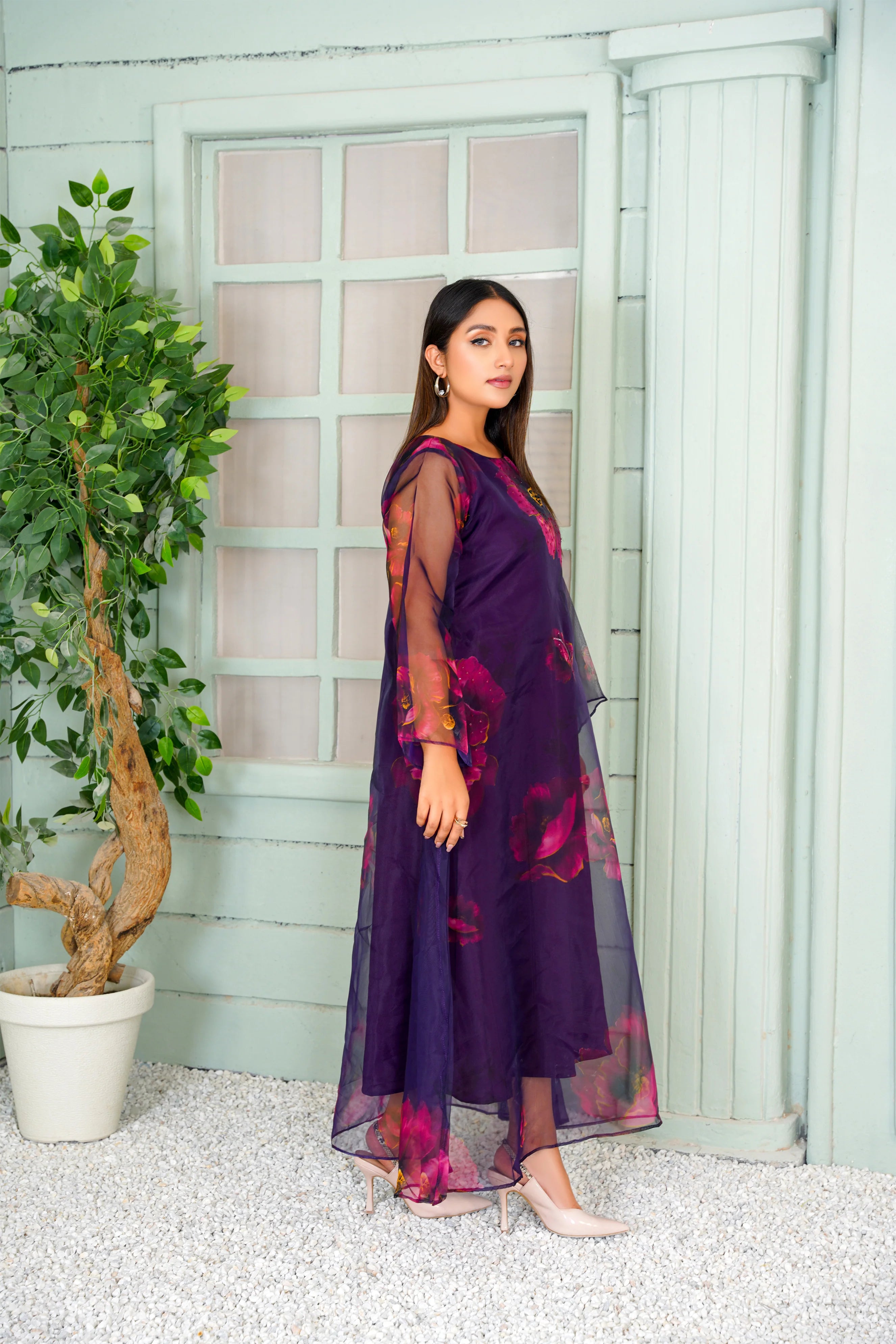Burgundy Floral Long Maxi with Hand Embroidery