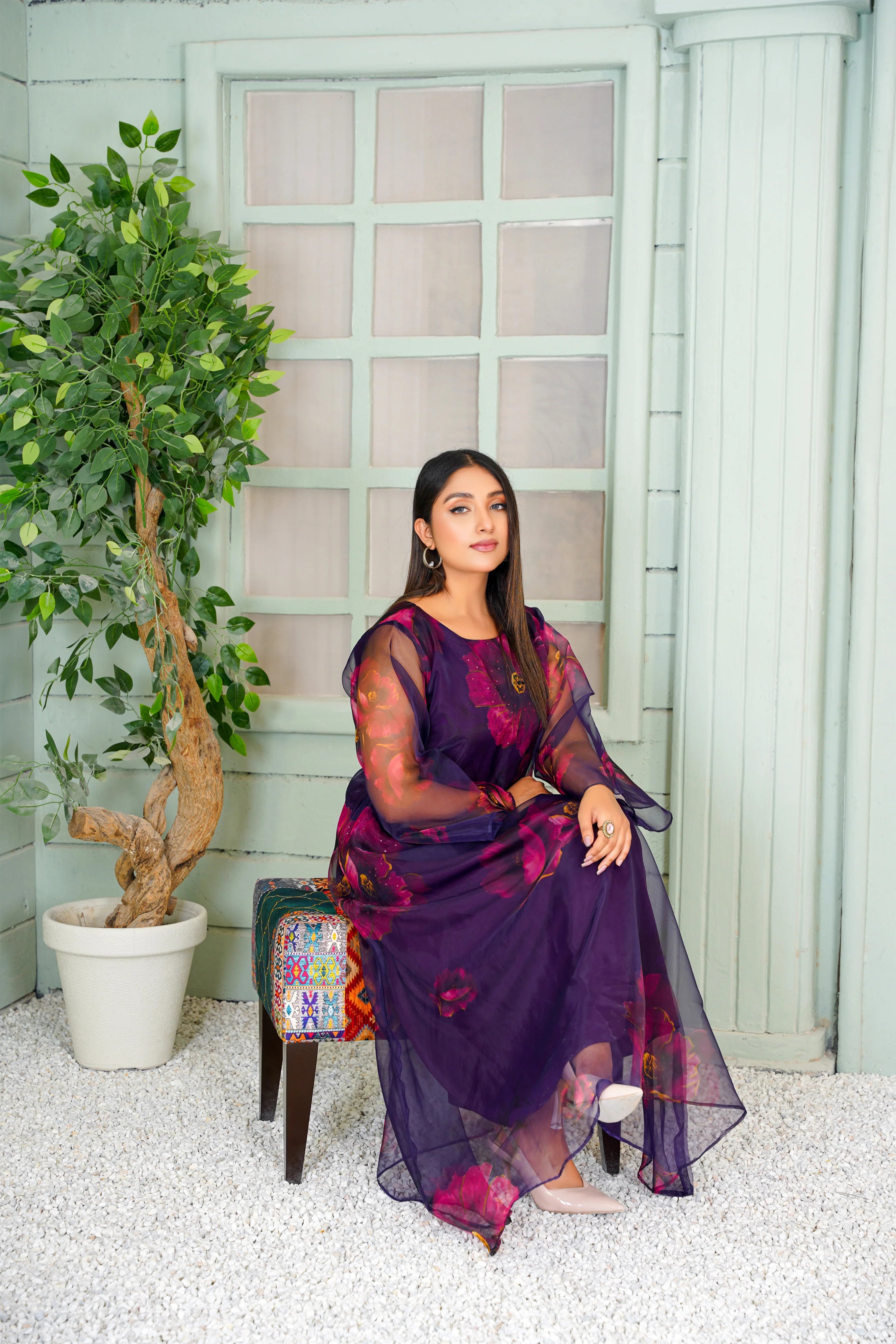 Burgundy Floral Long Maxi with Hand Embroidery