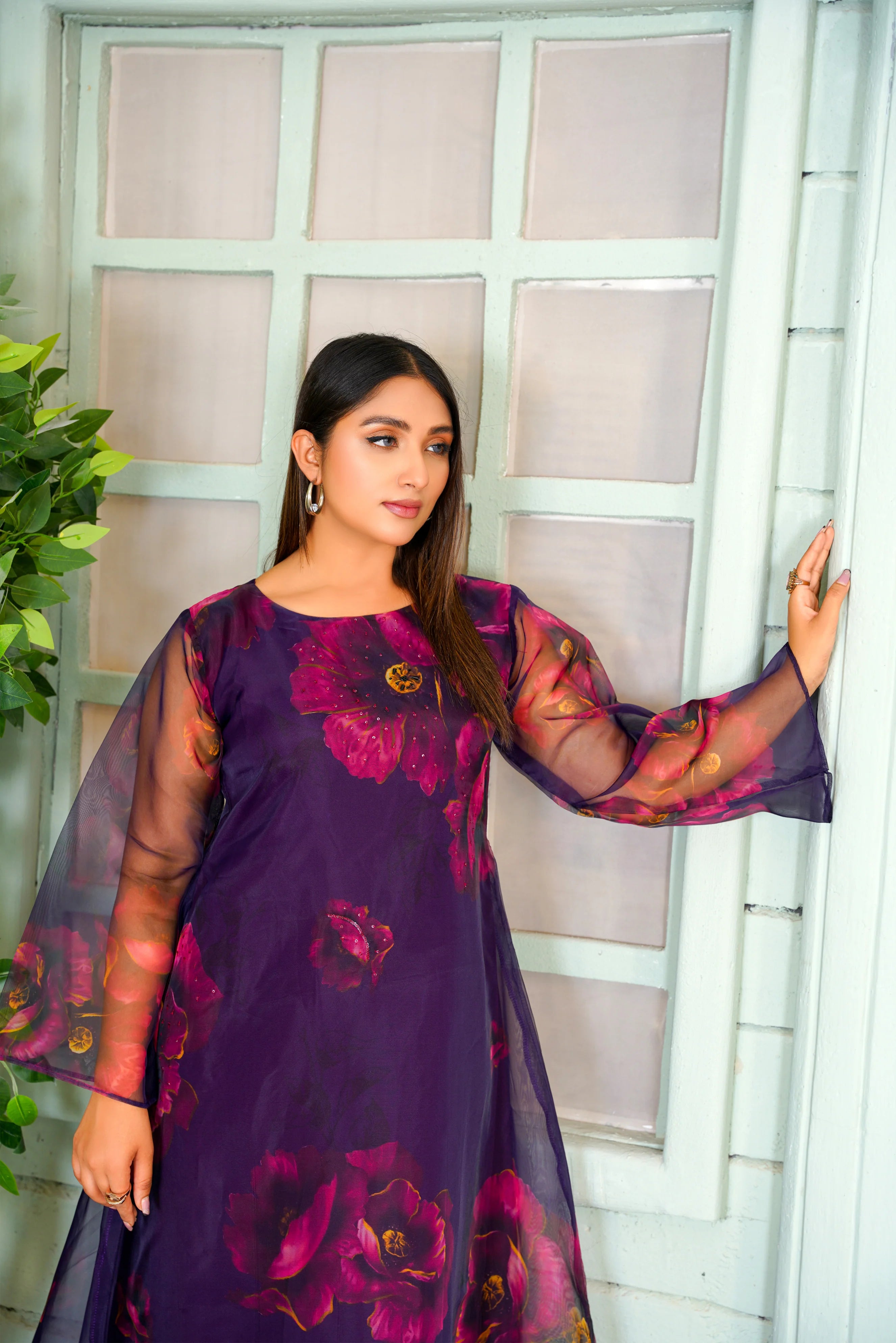 Burgundy Floral Long Maxi with Hand Embroidery