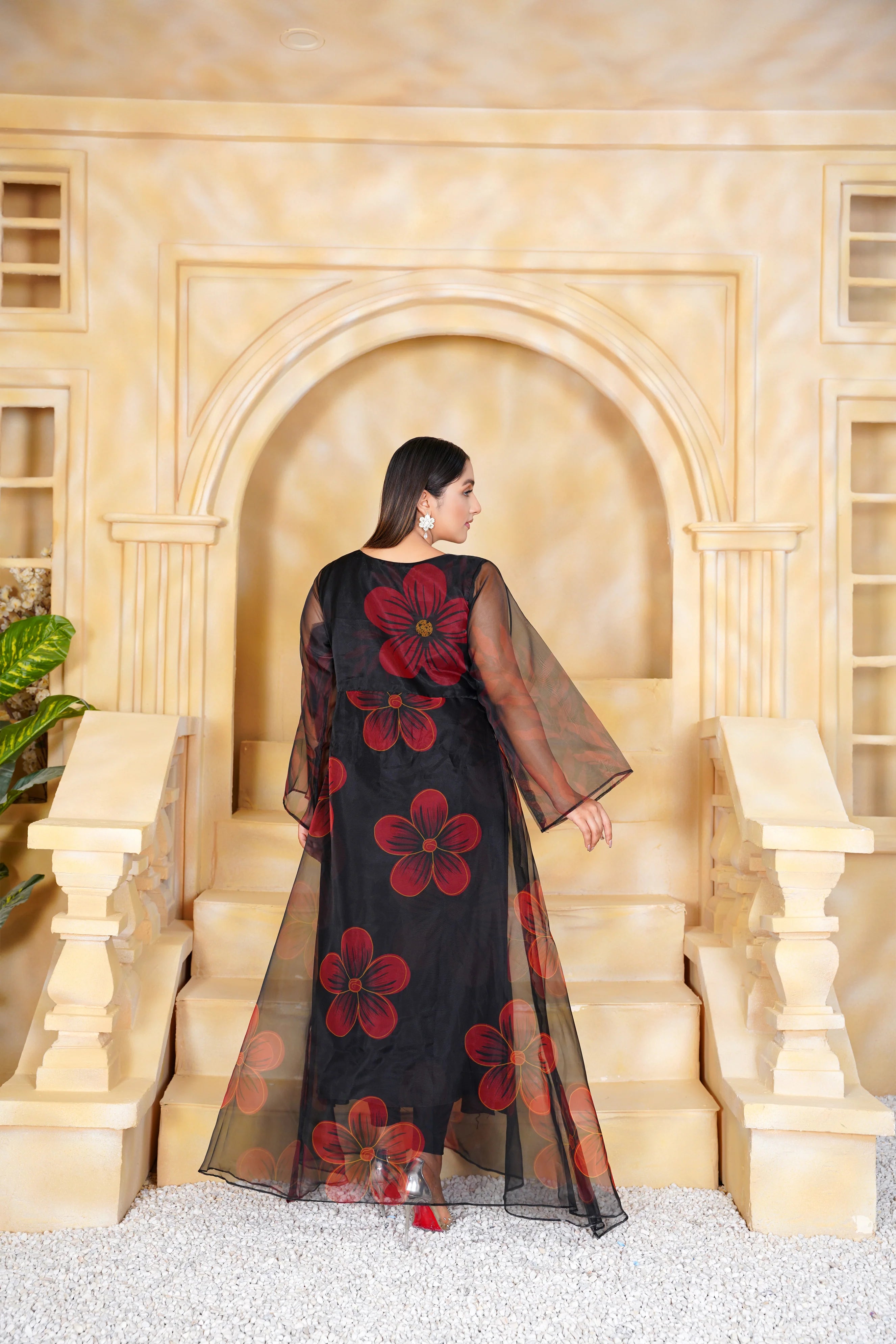 Black Long Maxi with Floral Hand Embellishments