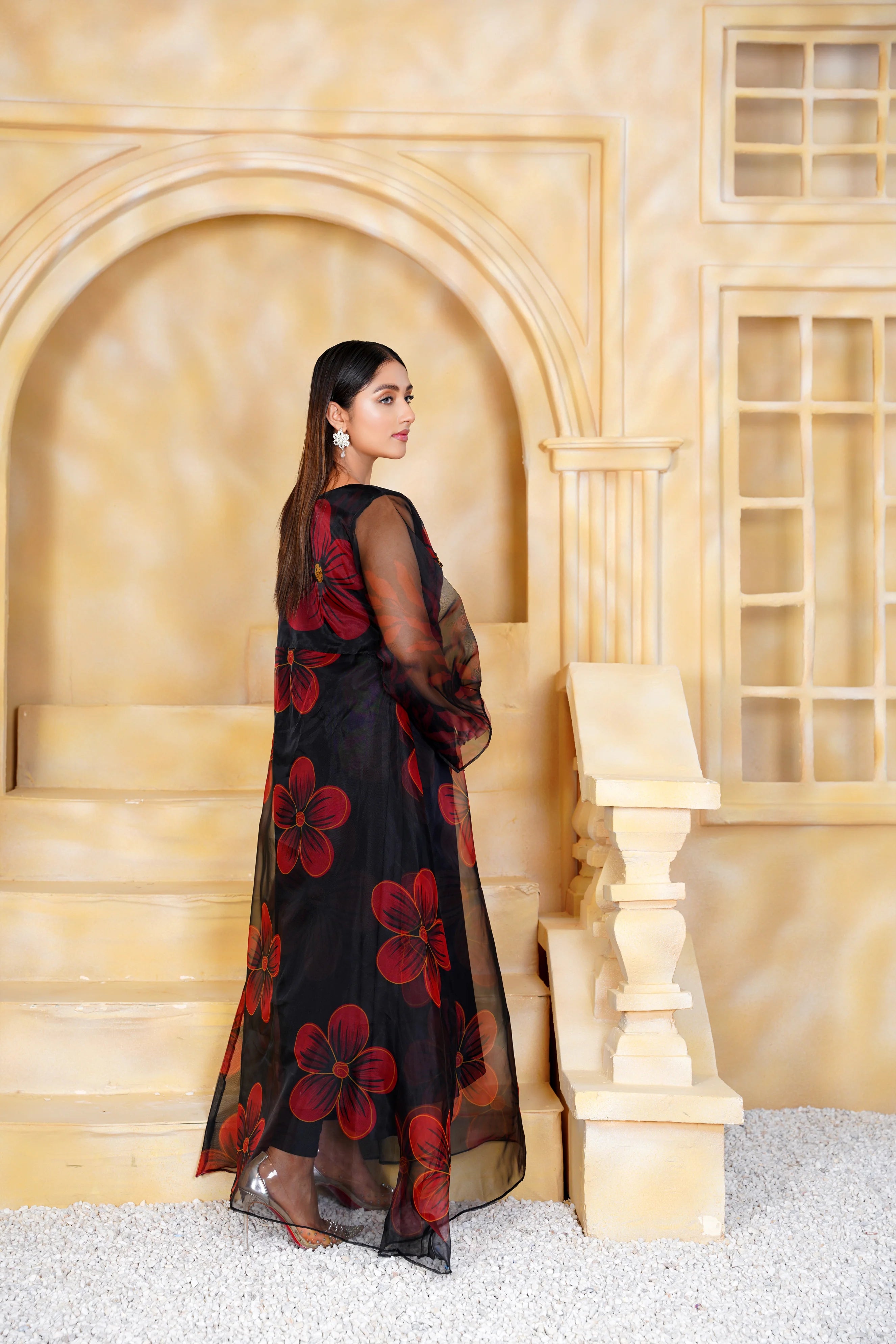 Black Long Maxi with Floral Hand Embellishments