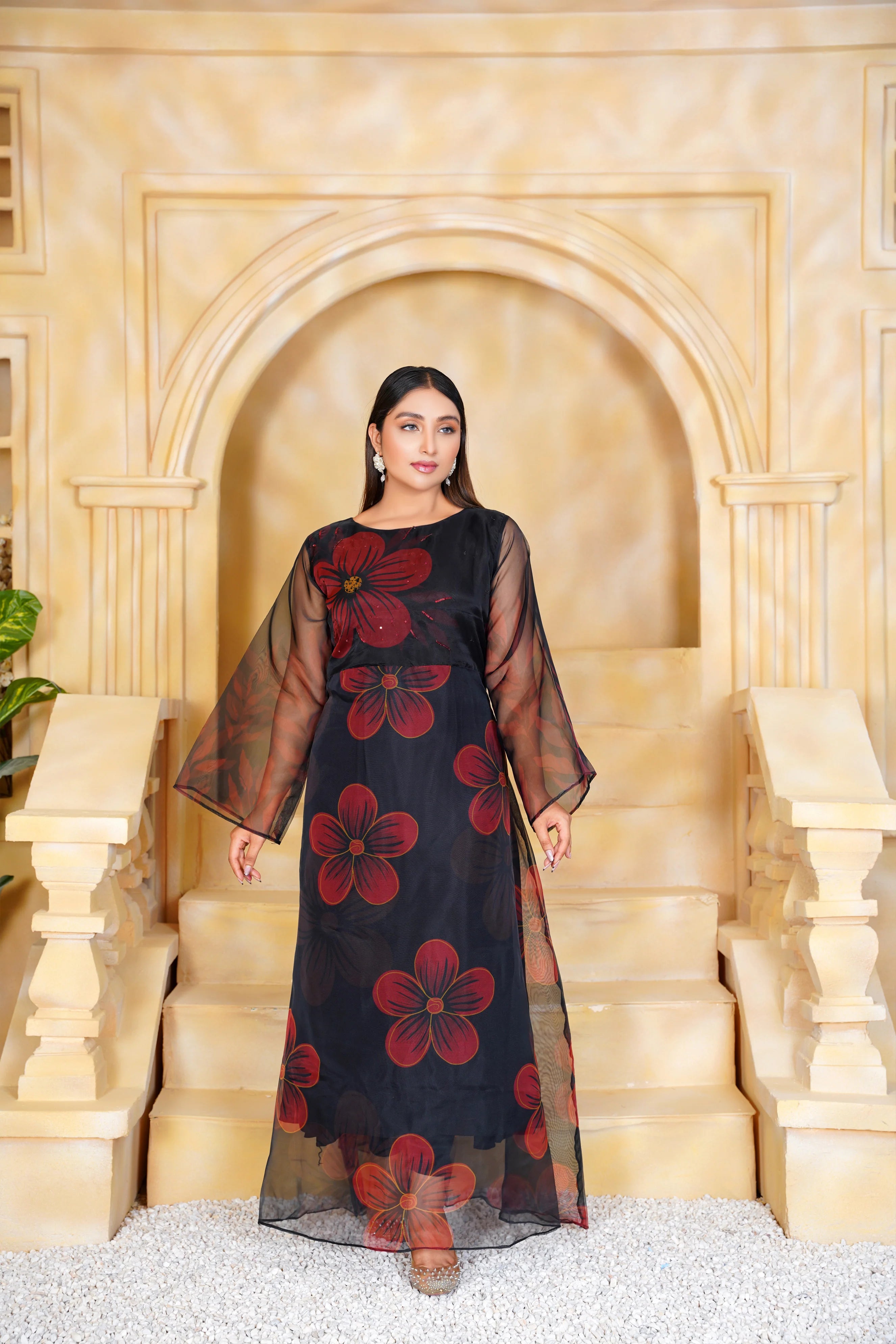 Black Long Maxi with Floral Hand Embellishments