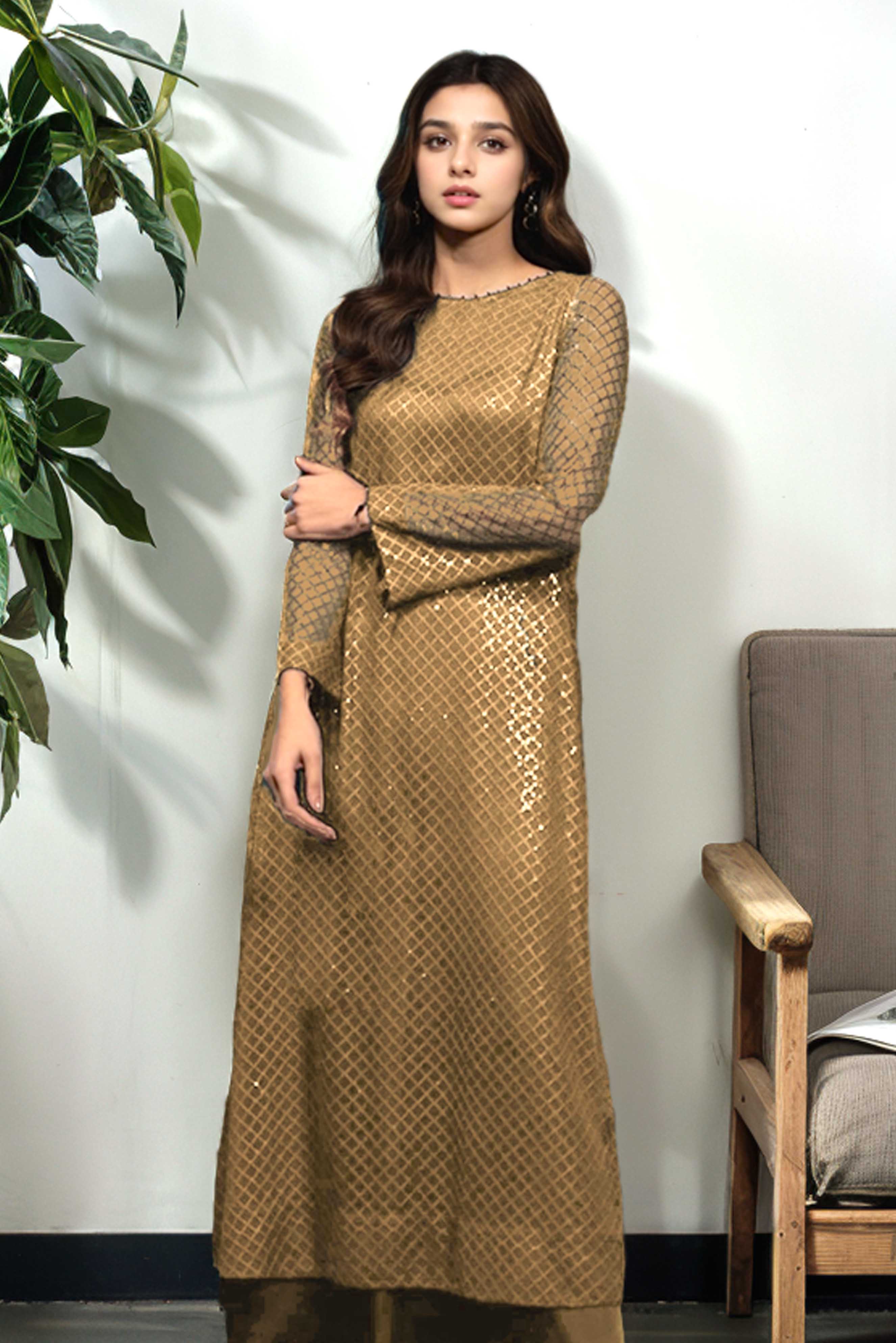 Elegant Golden Luxury Long Dress