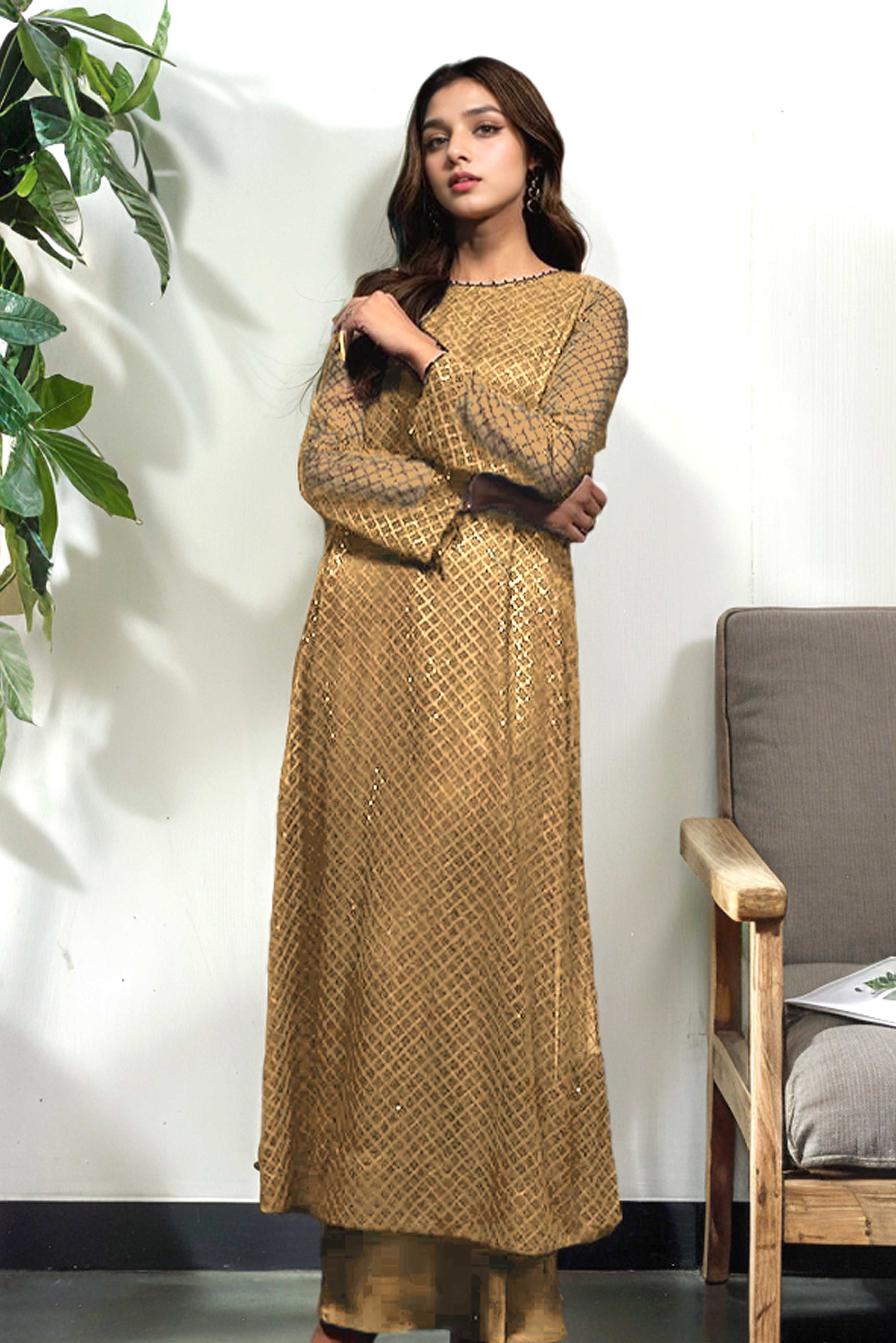 Elegant Golden Luxury Long Dress