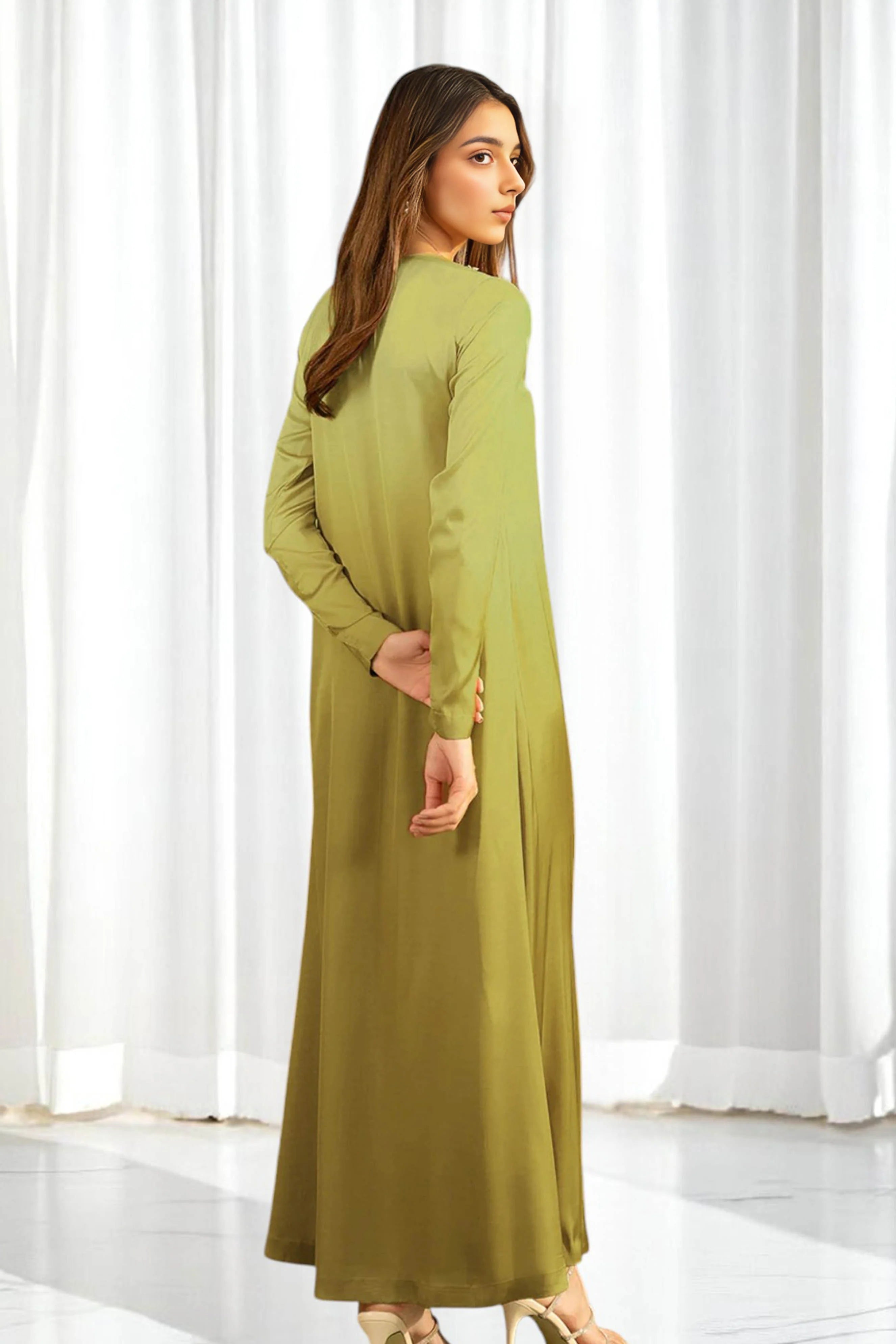 Light Green Long Dress with Crystal Hand Embellishments