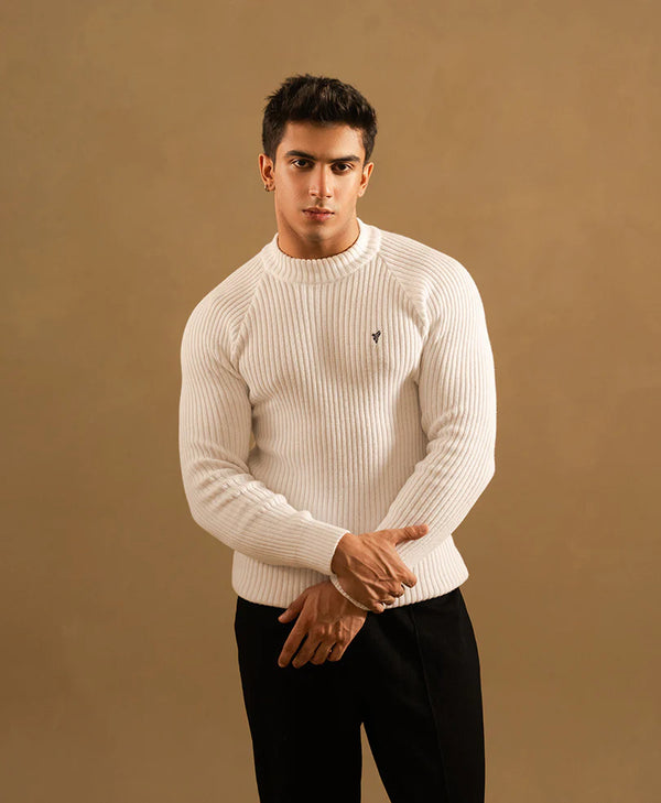 White Knit Mock Neck Sweater