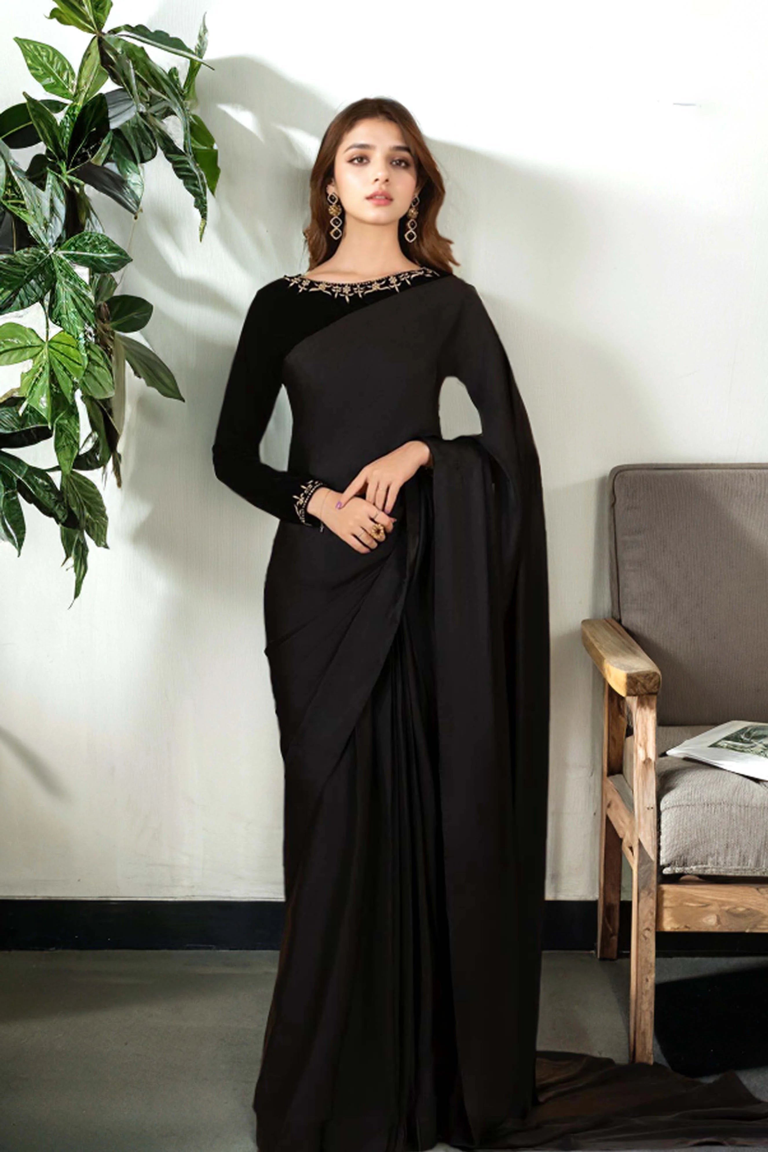 Black Saree Featuring Hand Embellishments