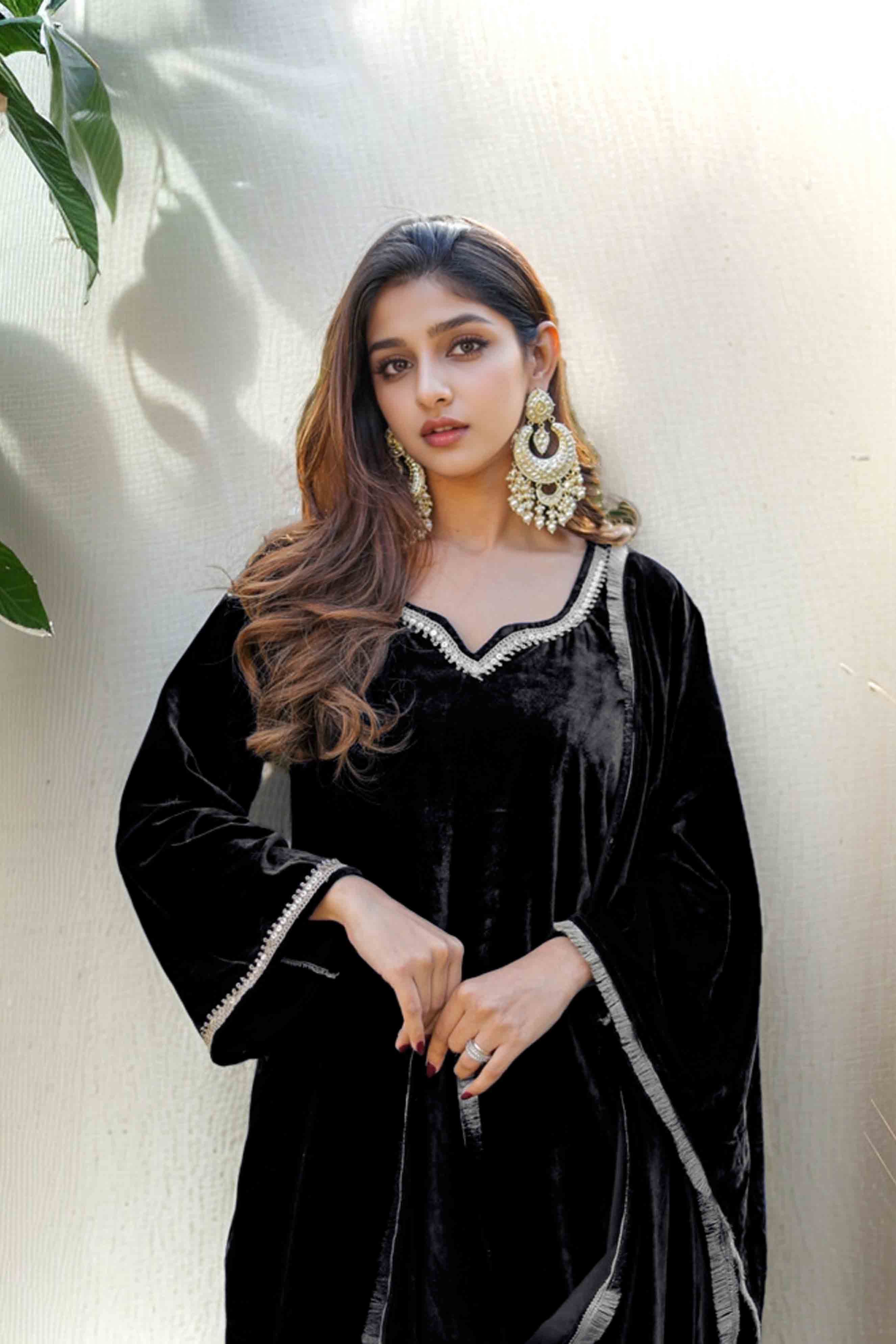 Black Velvet Dress Featuring Hand Embellishments