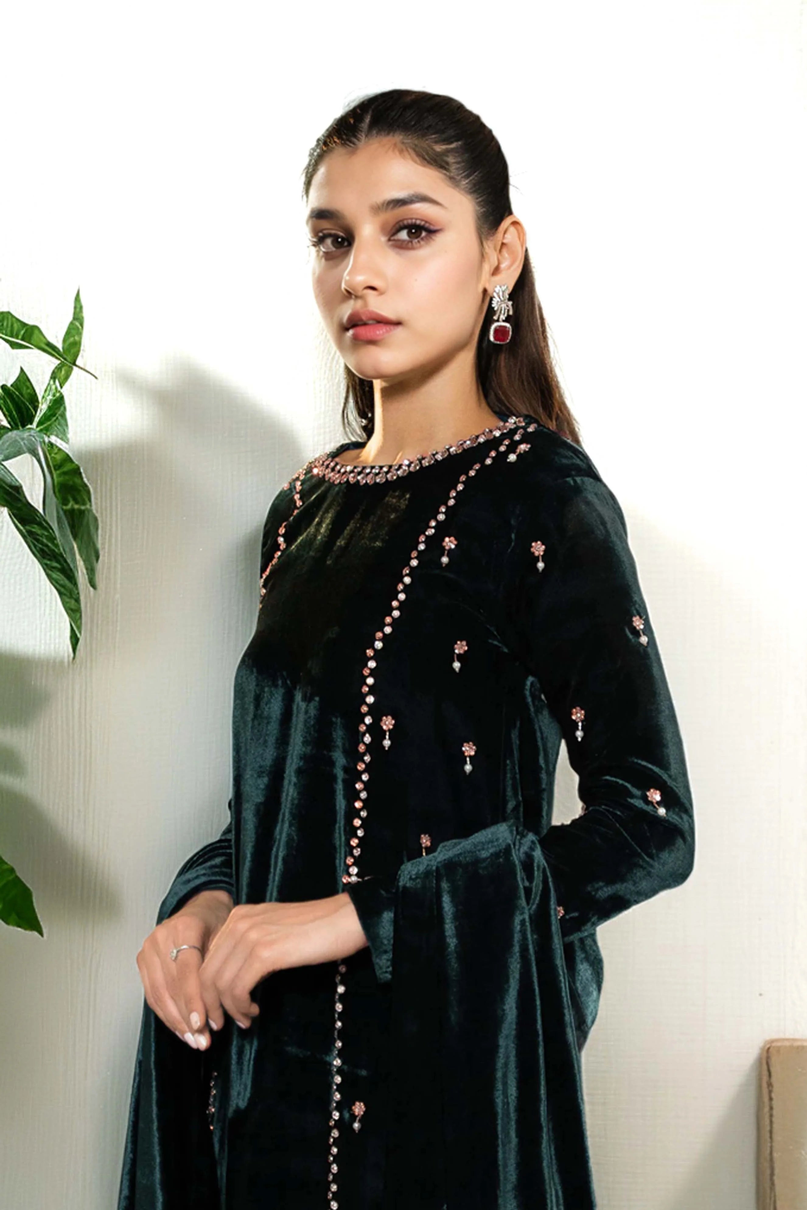 Emerald Green Velvet Maxi Dress