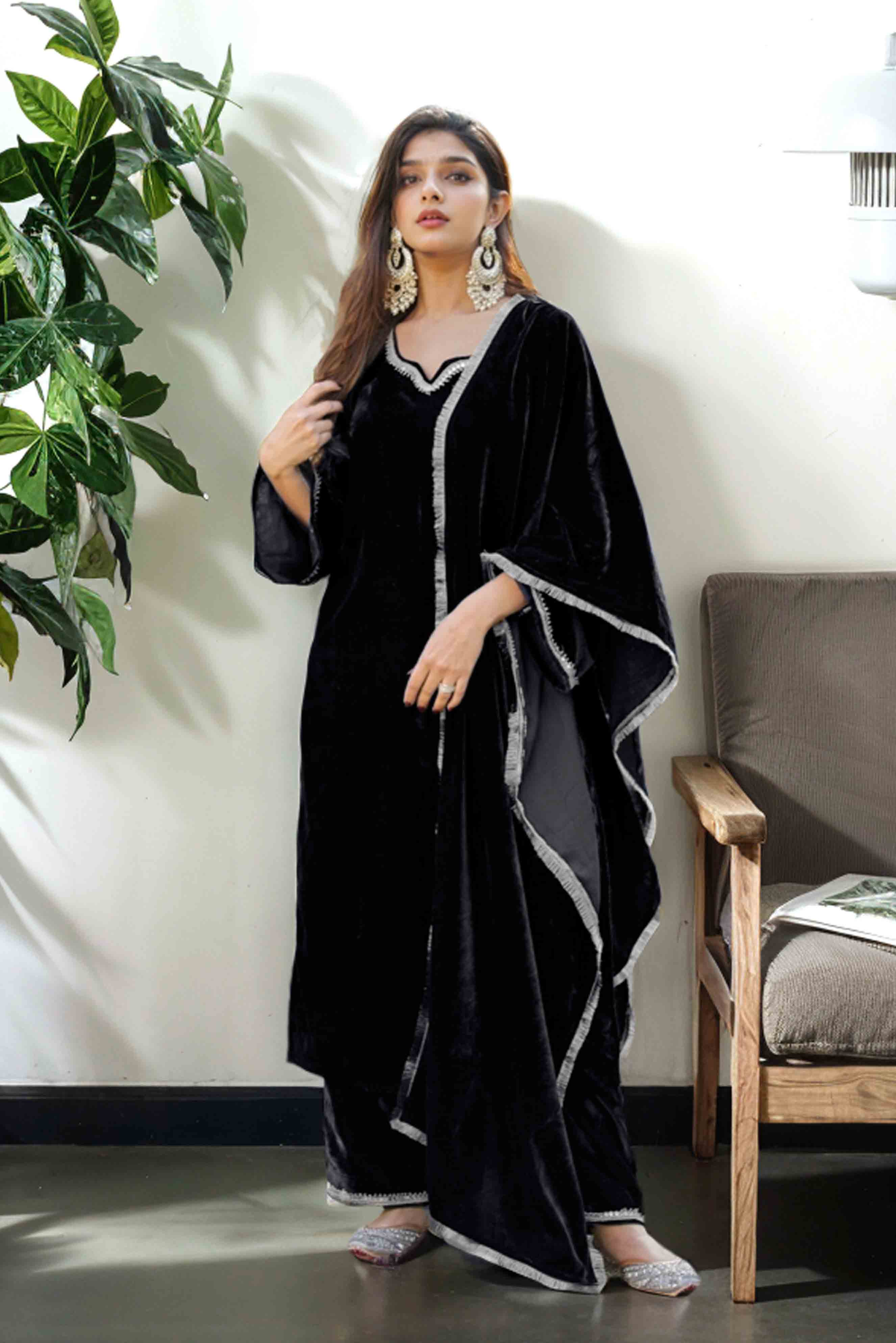 Black Velvet Dress Featuring Hand Embellishments