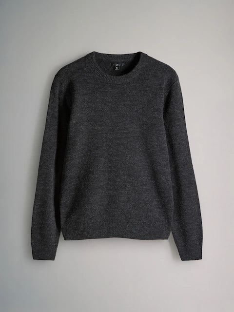 2-Pack Crew Neck Knitted Jumpers with Wool in Charcoal & Grey Marl