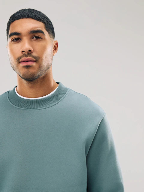 Blue Heavyweight Cotton-Rich Regular Fit Crew Neck Sweatshirt