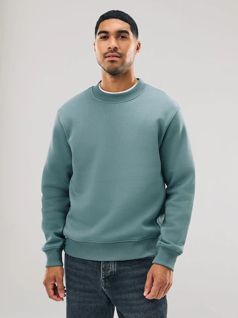 Blue Heavyweight Cotton-Rich Regular Fit Crew Neck Sweatshirt
