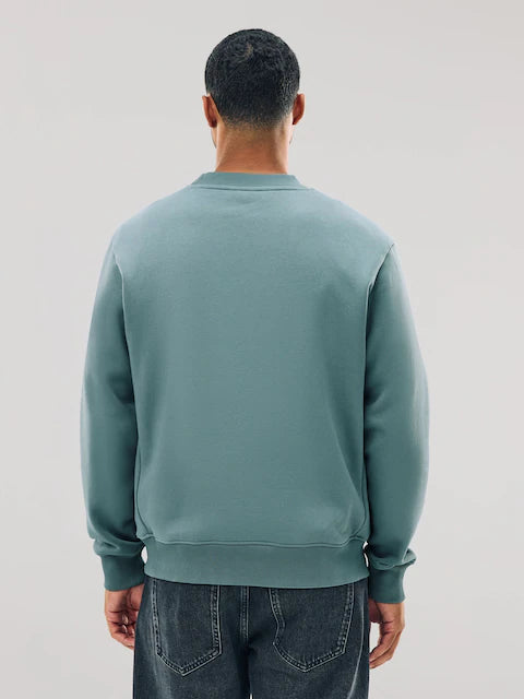 Blue Heavyweight Cotton-Rich Regular Fit Crew Neck Sweatshirt