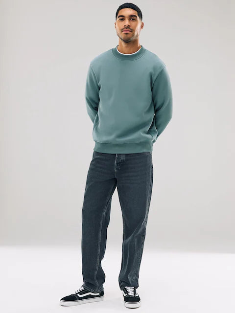 Blue Heavyweight Cotton-Rich Regular Fit Crew Neck Sweatshirt