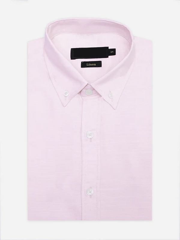 Light Pink Linen Blended Button Down Shirt